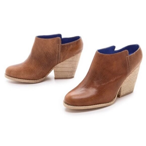 JEFFREY CAMPBELL Ankle Boots Size 9 Ibiza Last Vinton Brown Leather Stack Heel M - Picture 2 of 4